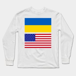 America and Ukraine Flag Long Sleeve T-Shirt